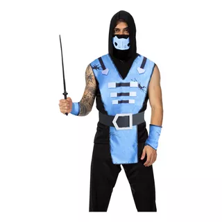 Fantasia Carnaval Adulto Ninja Azul Mortal Kombat Halloween