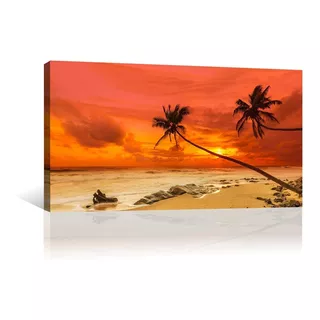 Cuadro Decorativo Naturaleza Playa Hermoso Atardecer 140x70