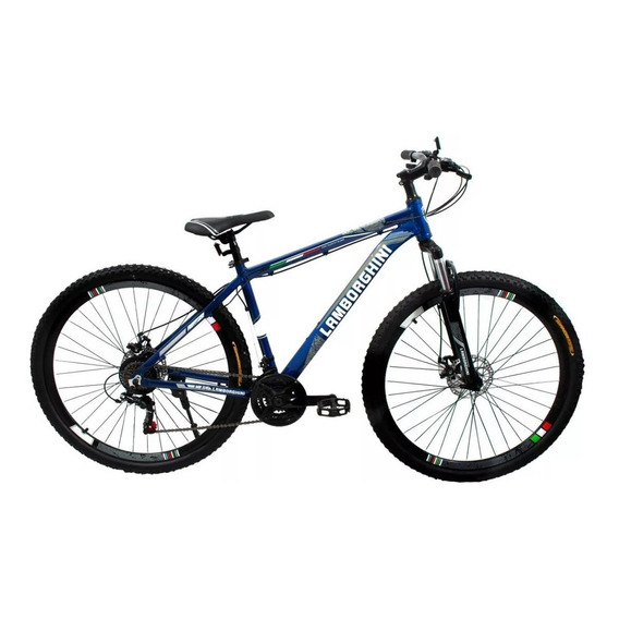 Mountain bike Lamborghini 217135 R29 M frenos de disco mecánico cambio Shimano TZ31 color azul/blanco con pie de apoyo  