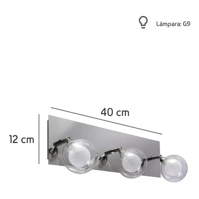 Aplique 3 Luces Baño Doble Vidrio Acero Cromo Con Led A653