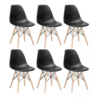 6 Cadeiras Charles Eames Wood Cozinha Dsw Várias Cores Cor Da Estrutura Da Cadeira Preto