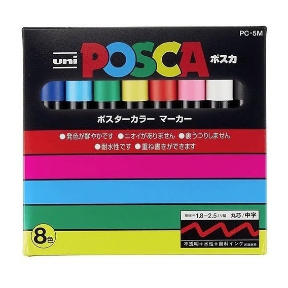 Set Marcadores Posca 5m 8 Colores Original Japonés - Pc 5m8c