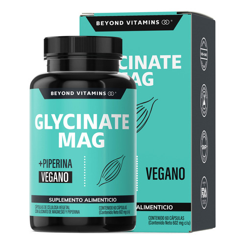 Glicinato De Magnesio 492mg De Alta Absorción Con Piperina  Glycinate Magnesium Beyond Vitamins  Sin Azúcar  Suplemento Alimenticio Vegano 60 Cápsulas