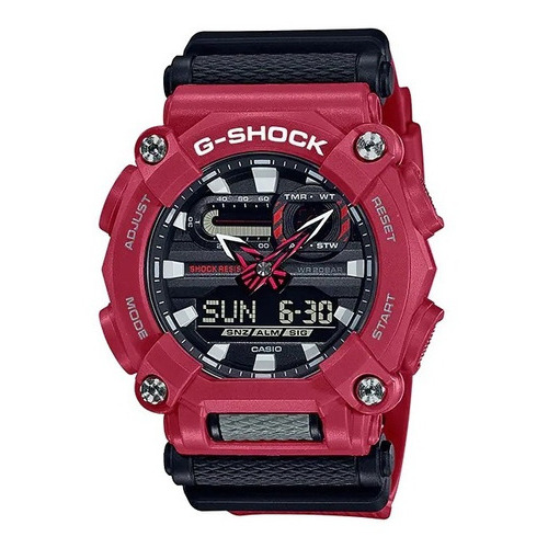 Reloj pulsera Casio G-Shock GA-900-4A de cuerpo color rojo, [anadigi], para hombre, fondo negro, con correa de resina color, bisel color rojo