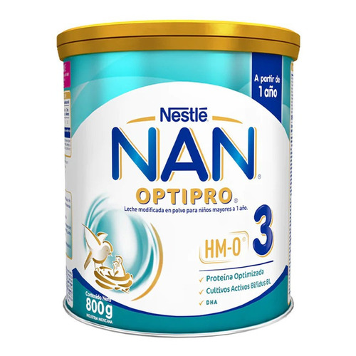 Leche de fórmula en polvo sin TACC Nestlé Nan Optipro 3 en lata - Pack de 6 de 800g - 1  a 3 años