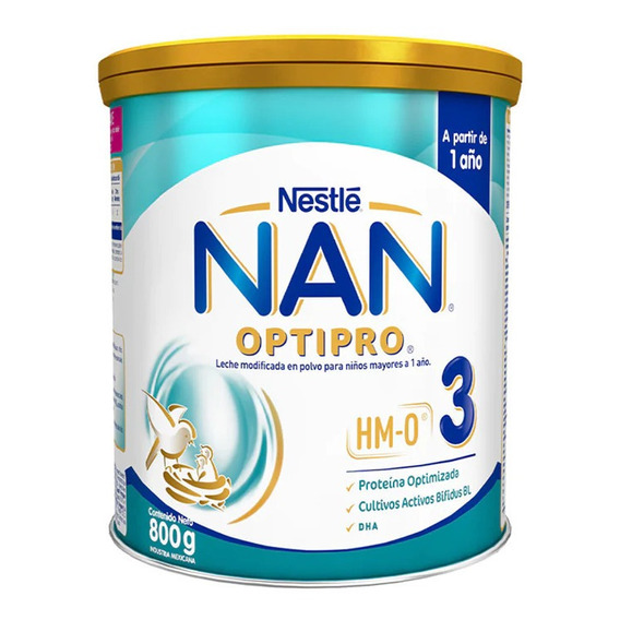 Leche de fórmula en polvo sin TACC Nestlé Nan Optipro 3 en lata - Pack de 6 de 800g - 1  a 3 años