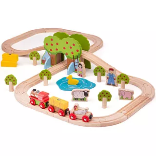 Juguete Pista Tren De La Granja En Madera Bigjigs Bjt036 Personaje Pista De Tren