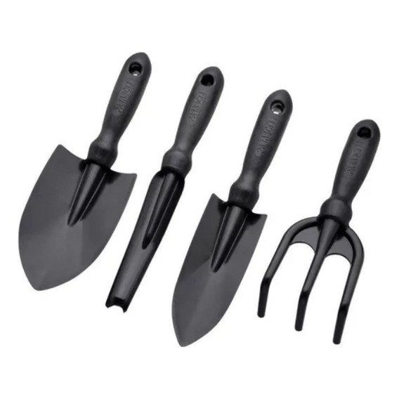 Juego Jardín X 4 Piezas Plásticas - Palas Escardillo Tenedor Color Negro