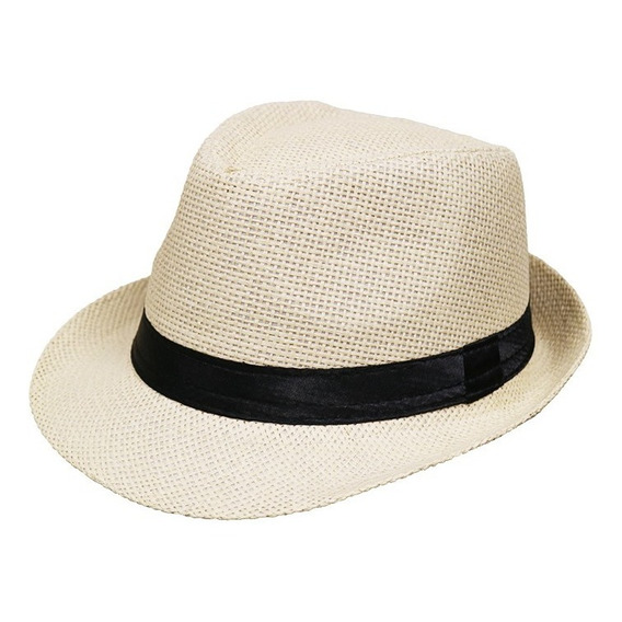 Sombrero Gorro Tipo Panama Panameño Blanco Con Cinta Negra