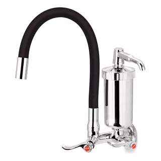 Torneira Cozinha Filtro Gourmet Bica Preta Silicone Parede Acabamento Cromado Cor Preto