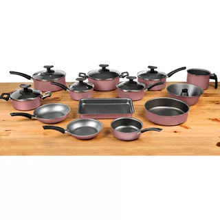 Jogo De Panelas De Cozinha Imperial Teflón Antiadherente Super 13 Peças Com 13 Peças Rosa Com Preto