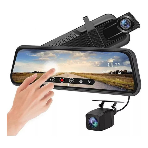 Espejo Retrovisor 10 PuLG Hd Doble Cámara De Reversa Dvr