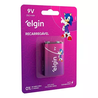 Bateria Elgin Recarregável 9v / 250mah / Rosa E Roxa Com Nf