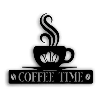 Cuadro Decorativo Coffee Time Cafeteria En Mdf 3mm Negro
