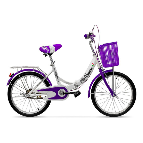 Bicicleta Plegable Expert Venecia R20 C/ Parrilla + Canasto + Pie De Apoyo + Guardabarros + Timbre + Asiento Con Resortes