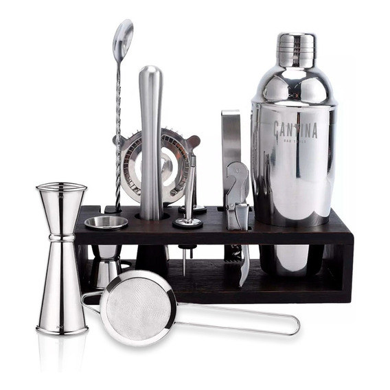 Juego Bartender Coctelera Utensilios Bar Inoxidable 12 Pzs