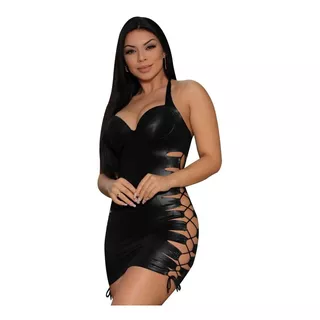 Vestido Curto Sexy Cirrê Bojo Trançado Luxo Lateral Sensual 