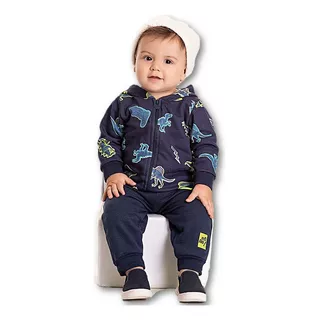 Conjunto Bebe Jaqueta Capuz Calça Moletom Pimentinha Dino