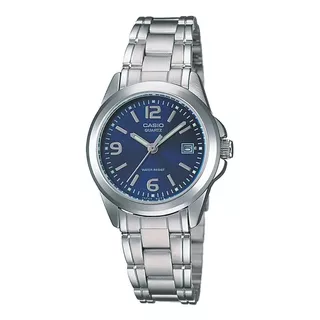 Reloj Casio Ltp-1215a-2adf Mujer 100% Original Color De La Correa Plateado Color Del Bisel Azul Color Del Fondo Azul