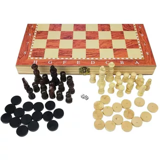 Ajedrez Tablero Ajedrez Damas Backgammon 3 En 1 Madera 29cms