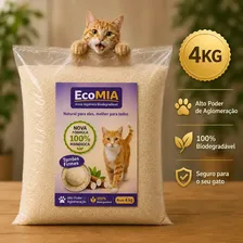 Areia Higiênica Biodegradável 4kg EcoMia 100% Natural Sustentável Para Gatos Sem Levantar Poeira Zero Odor Grãos Finos Torrões Firmes Feita de Mandioca