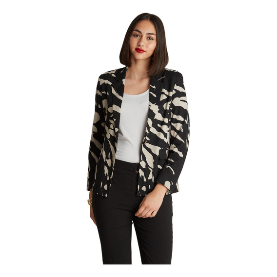 Blazer De Lanilla Estampado Negro