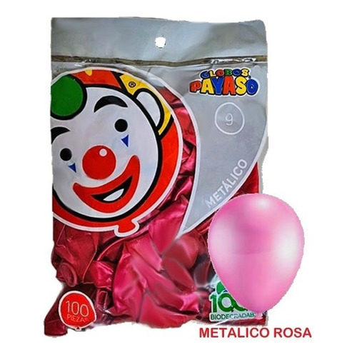 Globo Latex Decorator Metalico N° 9 Payaso Bolsa/100pz Color Rosa
