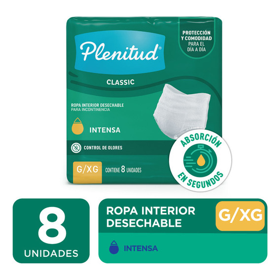 Plenitud Classic Ropa Interior Desechable G/xg X8 Un Talle Grande/Extra grande