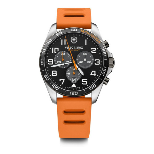 Reloj Victorinox Fieldforce Swiss Army 241893 para hombre, color de correa naranja, color de bisel negro, color de fondo negro