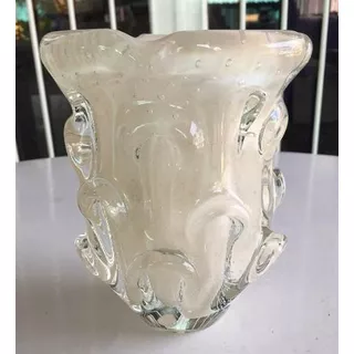 Vaso Em Cristal Murano Sao Marcos Perola Com Bolhas