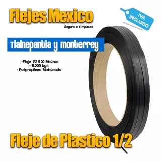 1 Rollo Fleje De Plástico Negro 1/2 Pp 920m 5.200 Kgs