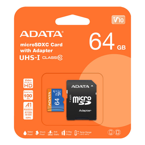 Tarjeta de memoria Adata AUSDX64GUICL10A1-RA1  Premier con adaptador SD 64GB