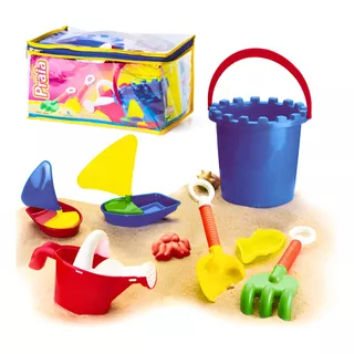 Balde De Praia Infantil Kit C/ 8 Peças Para Brincar Areia