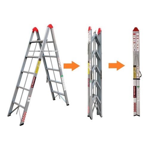 Escalera De Aluminio Portátil Y Resistente 5 Peldaños 150 Kg Color Rojo