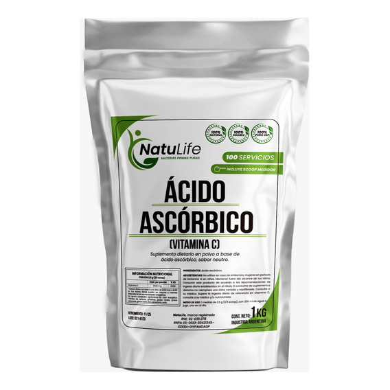 Vitamina C Pura Acido Ascorbico X 1kg Envase Termosellado