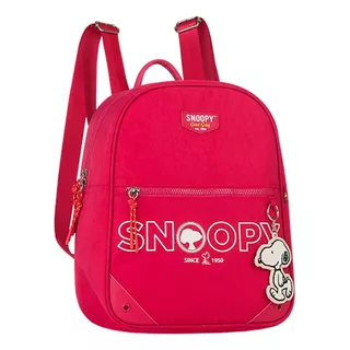 Mochila Snoopy Em Tactel Casual Feminina Com Chaveiro Sp2846 Cor Pink Desenho Do Tecido Liso
