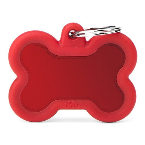 Chapita Identificadora De Mascotas Hueso Anti Ruido Grabado Color Hueso rojo