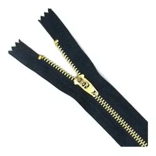 50 Zíper Metal 15cm Preto Cursor Dourado P/jeans