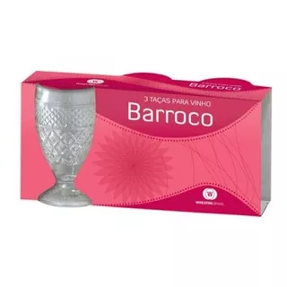 Jogo De Taças Barroco Para Vinho 3 Peças Decorada Vidro Cor Transparente