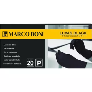 Luva Em Latex Marco Boni Black 20 Unidades Tamanho P Cor Preto