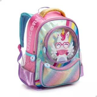 Mochila Unicornio Escolar Creche Passeio Infantil Menina Desenho Do Tecido Unicórnio Glitter