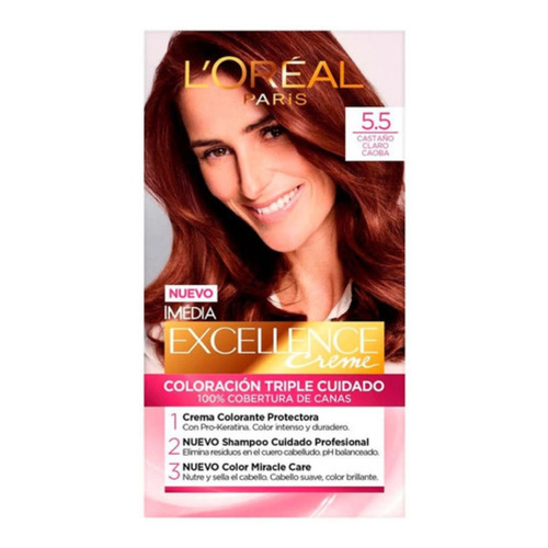 Kit Tinte L'Oréal Paris  Excellence Tintura L'Oréal Excellence Creme tono 5.5 castaño claro caoba para cabello