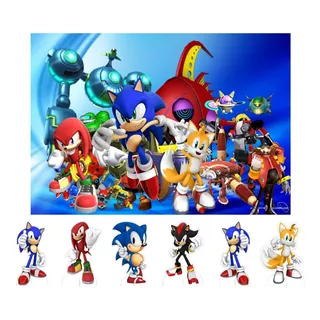 Kit Display De Mesa + Painel Festa Infantil Sonic