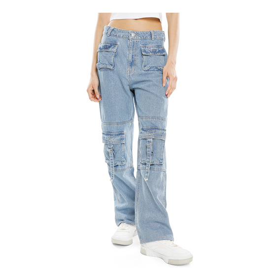 Jeans Straight Cargo C&a De Mujer