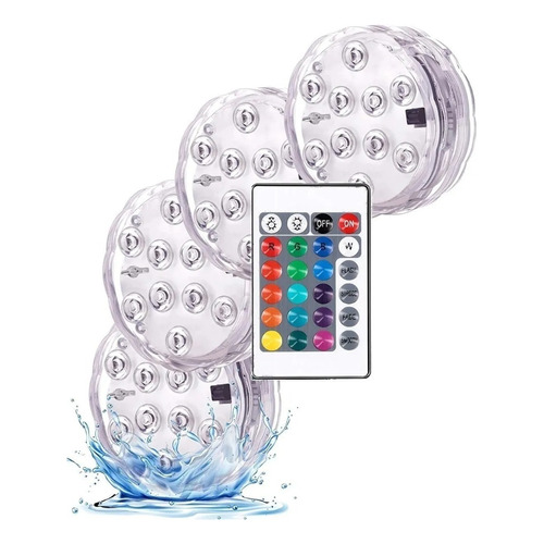 Pack 4 Luces Para Piscina Sumergibles 16 Colores Control 