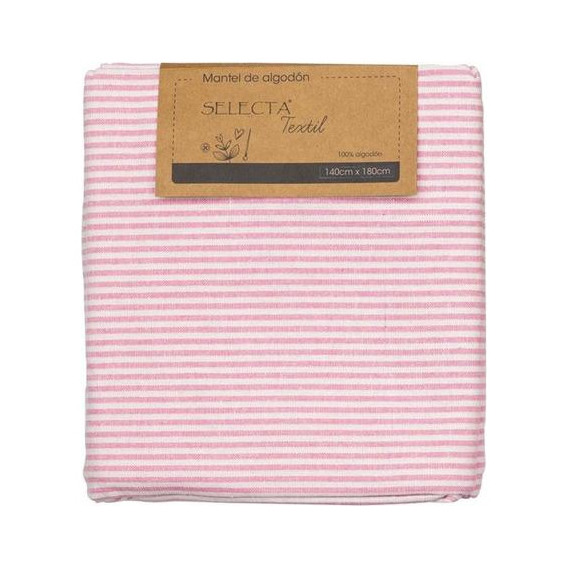 Mantel Rectangular Selecta En Algodón 140x180cm  Color ROSA CON LINEAS