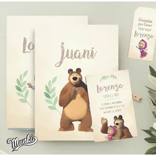 Kit Imprimible Masha Y El Oso Verde Y Marrón Personalizado