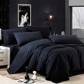 Jogo De Cama Casal Super King Preto 7 Pç Edredom 300x300cm