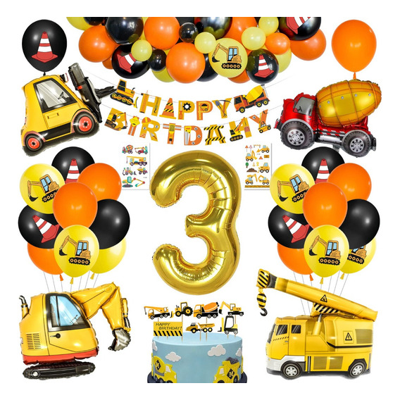 Globos Con Diseño De Vehículo De Construcción P/cumpleaños