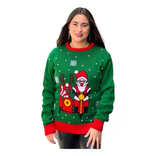 Sueter Navideño / Ugly Sweater C/ Santa Y Reno En Moto Adult